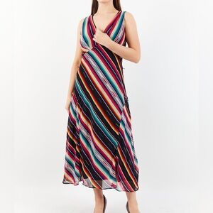 Lauren Ralph Lauren Black Label Striped Crinkle Georgette Dress Size 12 NWT